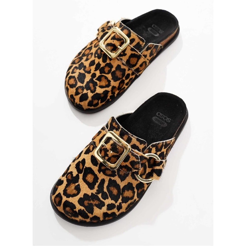 ASOS Leopard Print Clogs with Gold Buckle | Size 8.5